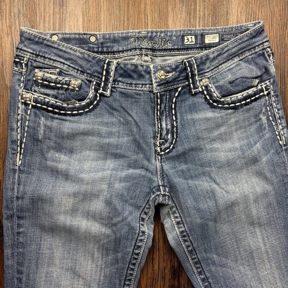 Miss Me Relaxed Skinny Jeans Embellished Distressed Light Wash Women's Size 31 - Picture 3 of 12